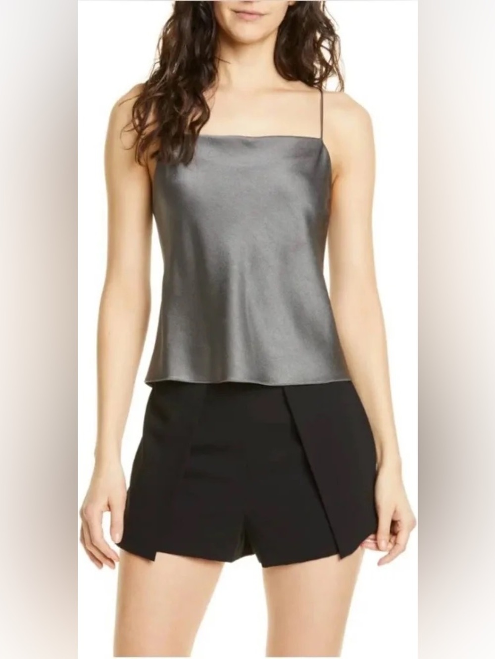 Alice + Olivia Harmon Drapey Camisole Metallic Grey Size Medium